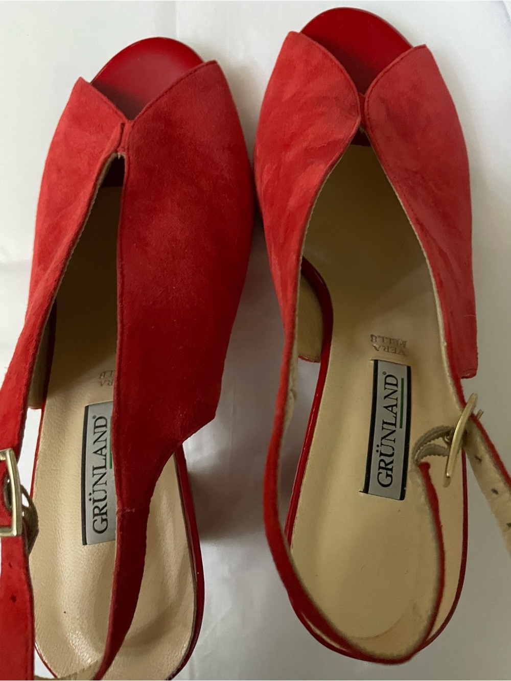Grünland NEW Slingback Red Suede Peep-Toe Slingback Heel